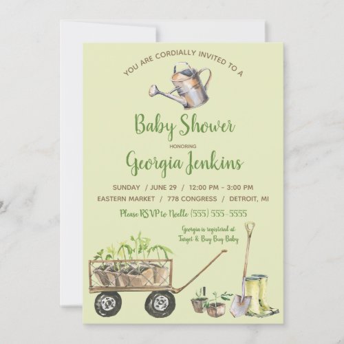 Spring Vegetable Garden Watering Can Baby Shower Invitation