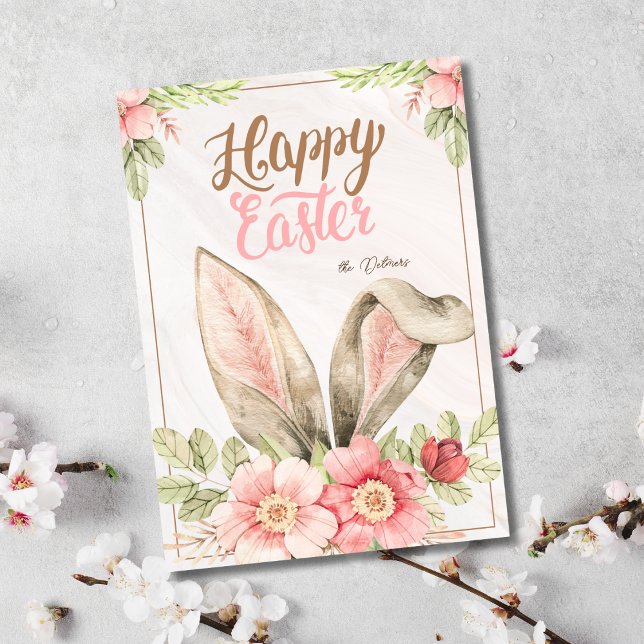 Spring Vibes & Bunny Love Holiday Card (Easter Wishes & Bunny Ears Greeting Card Playful Easter Wishes Bunny Ears Design Card High-Quality)