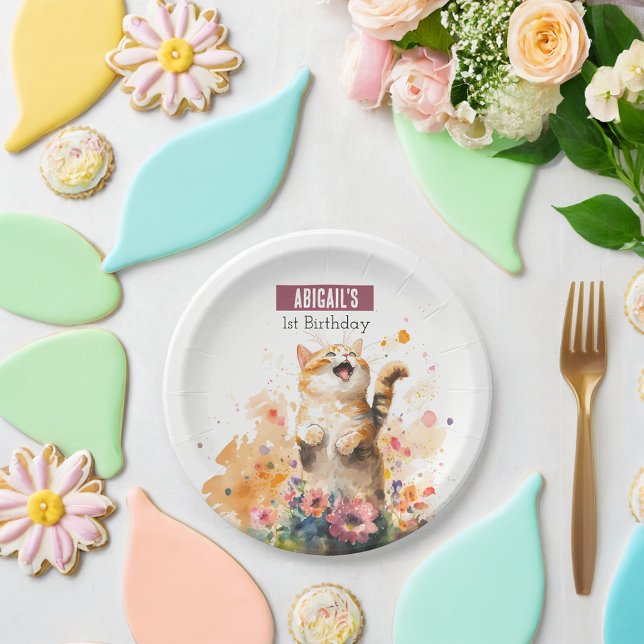 Spring vibes Cat -  Birthday Party - Paper Plates (Creator Uploaded)