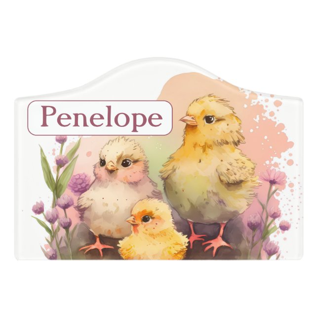 Spring Vibes Chicks - Name Door Sign (Small Crest Front)