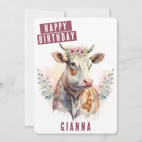 Spring vibes Cow Birthday Card