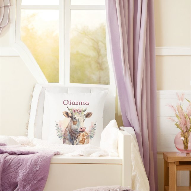 Spring Vibes Cow - Personalized   Throw Pillow (Creator Uploaded)