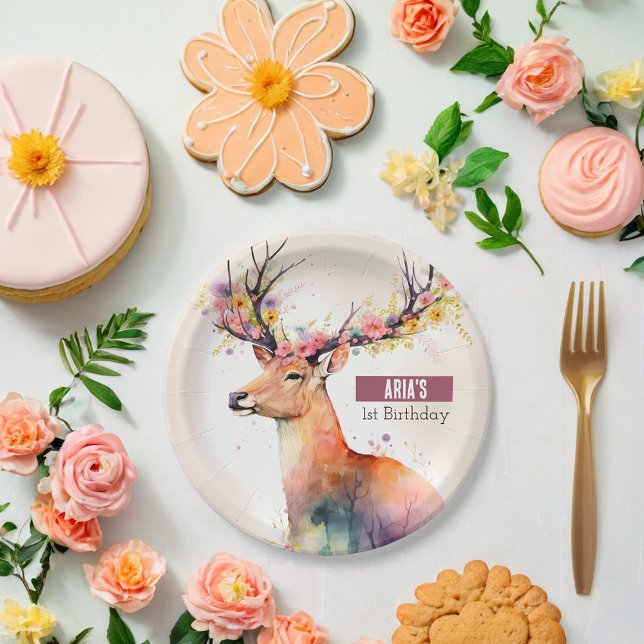 Spring vibes Deer -  Birthday Party - Paper Plates (Creator Uploaded)