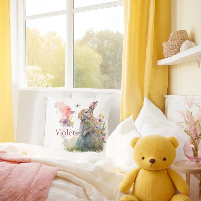 Spring Vibes Rabbit - Personalized   Throw Pillow (Creator Uploaded)