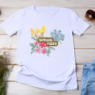 Spring Vibes Season colourful Flower & Butterflies T-Shirt
