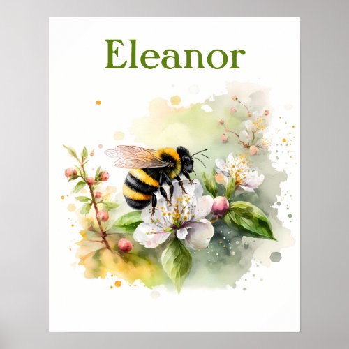 Spring Vibes Watercolor Bumblebee Poster