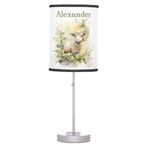 Spring Vibes Watercolor Lamb _ Personalized   Table Lamp