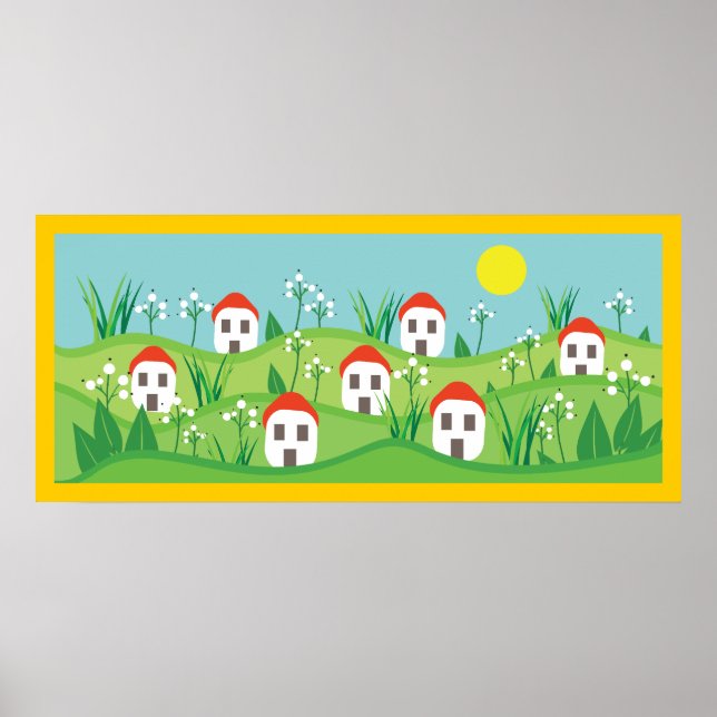 Spring village, red roof houses custom Poster (Front)