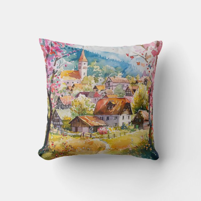 Spring Village Throw Pillow (Front)