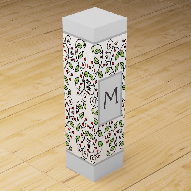 Spring Vines Hand-Drawn Monogram Botanical Wine Box (Front)