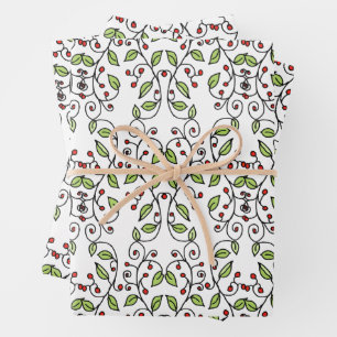 Spring Vines Hand-Drawn Whimsical Botanical Wrapping Paper Sheets