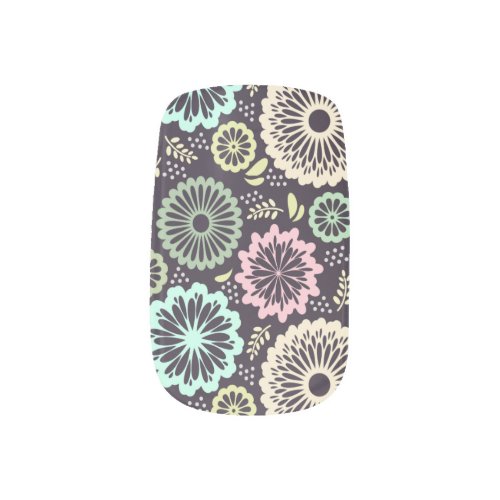 Spring vintage flowers grey turquoise pink minx nail wraps
