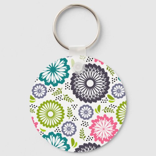 Spring vintage flowers white background keychain