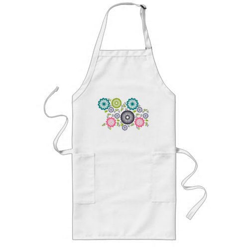 Spring vintage flowers white background long apron