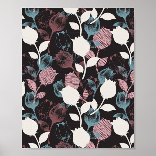 Spring vintage tulip floral garden pattern poster