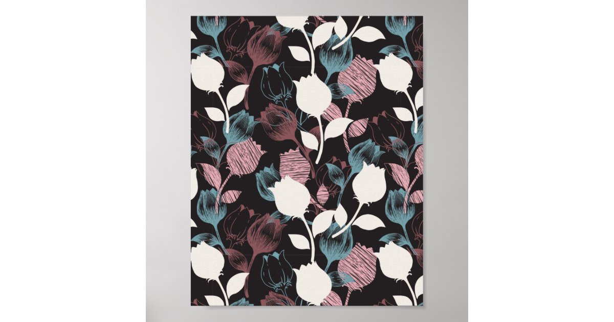 Spring vintage tulip floral garden pattern poster | Zazzle