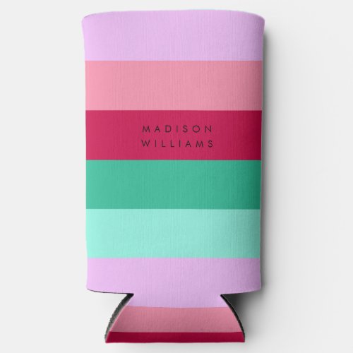 Spring Viva Magenta Colorblock Horizontal Stripe Seltzer Can Cooler