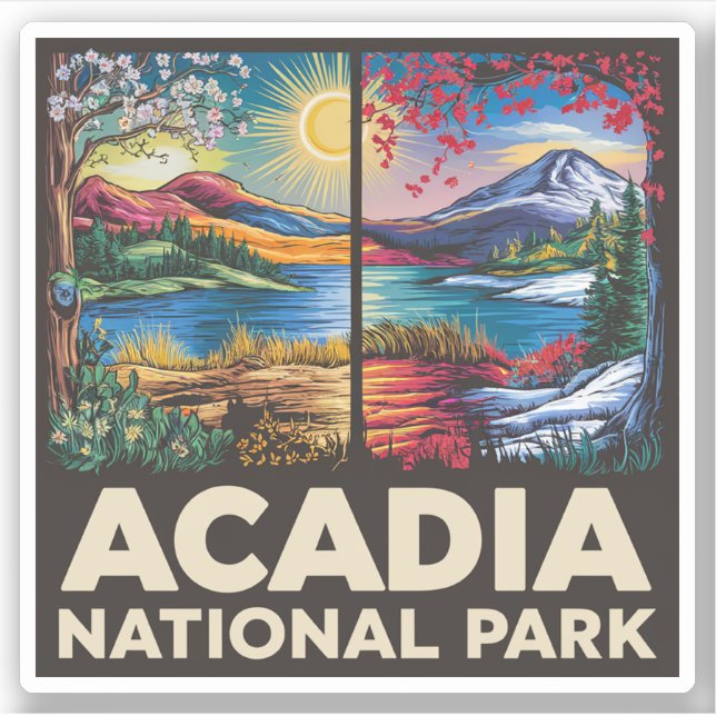 Spring vs Autumn Acadia National Park Gift  Sticker (Front)
