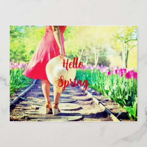 Spring Walk Artwork  Foil Holiday Postcard