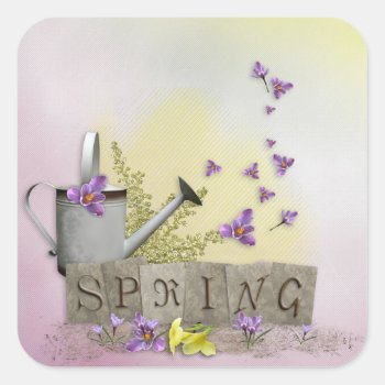 Spring - "water Can & Signs Of Spring" Square Sticker by steelmoment at Zazzle