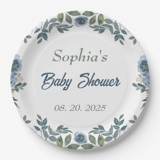 Spring Watercolor Baby Shower Paper Plates (Front)