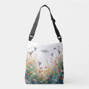 Spring Watercolor Birds Floral Monogram Wildflower Crossbody Bag