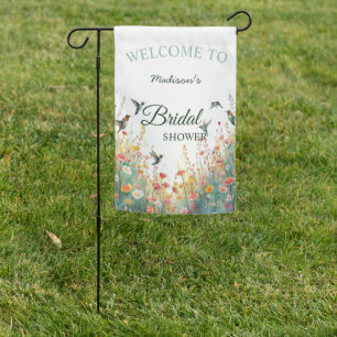 Spring Watercolor Birds Floral Monogram Wildflower Garden Flag