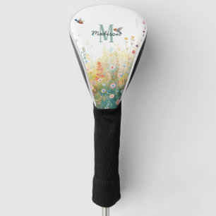 Spring Watercolor Birds Floral Monogram Wildflower Golf Head Cover