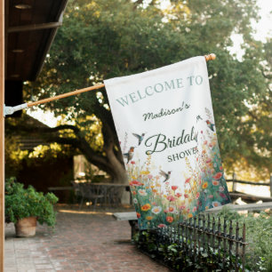 Spring Watercolor Birds Floral Monogram Wildflower House Flag