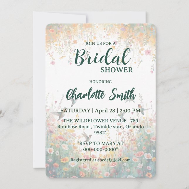 Spring Watercolor Birds Floral Monogram Wildflower Invitation (Front)