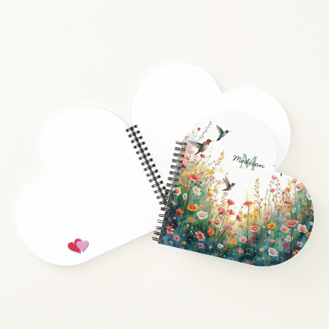 Spring Watercolor Birds Floral Monogram Wildflower Notebook (Inside)