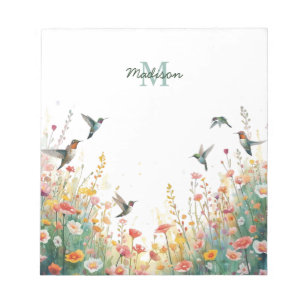 Spring Watercolor Birds Floral Monogram Wildflower Notepad