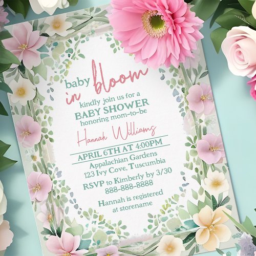 Spring Watercolor Bloom Budget Baby Girl Shower Invitation Postcard