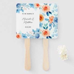 Spring Watercolor Blue Orange Florals Wedding Hand Fan