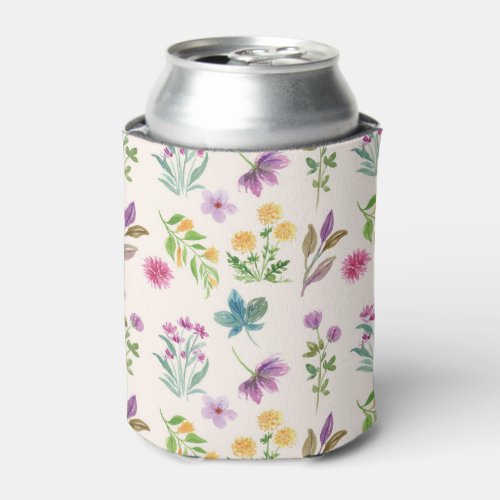 Spring Watercolor Botanical Blooming Seamless Can Cooler