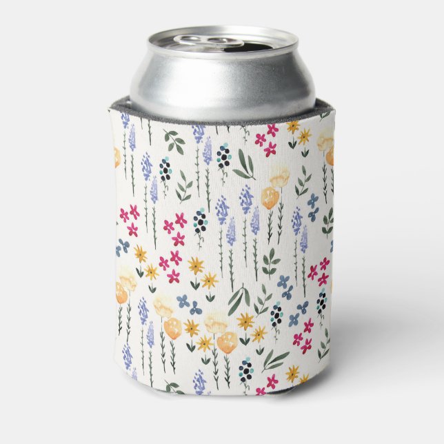 Spring Watercolor Botanical Blooming Seamless Can Cooler (Can Back)