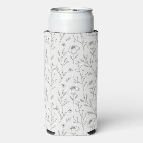 Spring Watercolor Botanical Blooming Seamless Seltzer Can Cooler