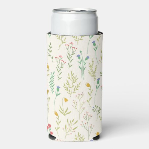 Spring Watercolor Botanical Blooming Seamless Seltzer Can Cooler