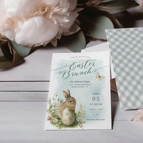 Spring Watercolor Bunny Easter Brunch Invitation