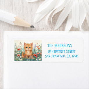 Spring Watercolor Cat Return Address Label