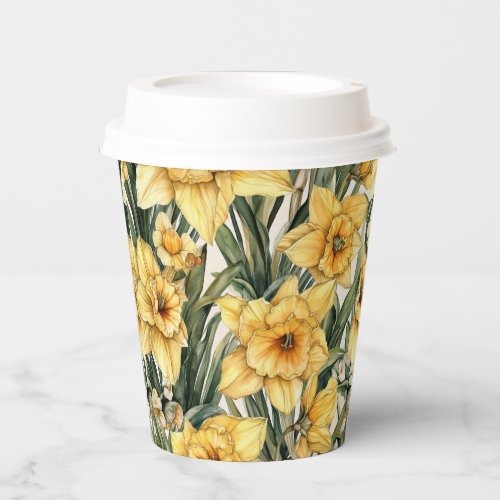 Spring Watercolor Daffodil March Birthflower  Paper Cups