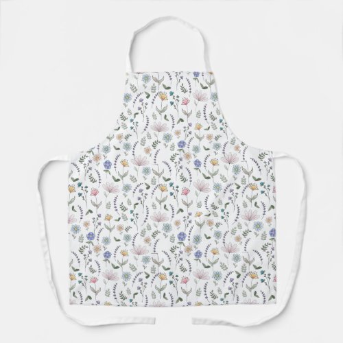 Spring Watercolor Doodle Flowers Apron