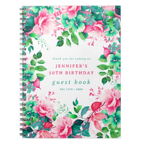 Spring Watercolor Floral 50th Birthday Guest Book