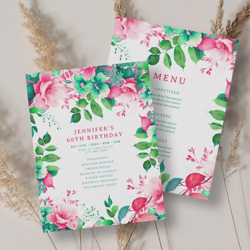 Spring Watercolor Floral 60 Birthday Program Menu