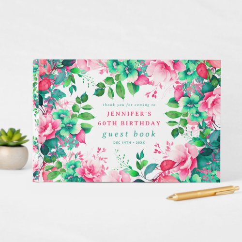 Spring Watercolor Floral 60th Birthday Guest Book