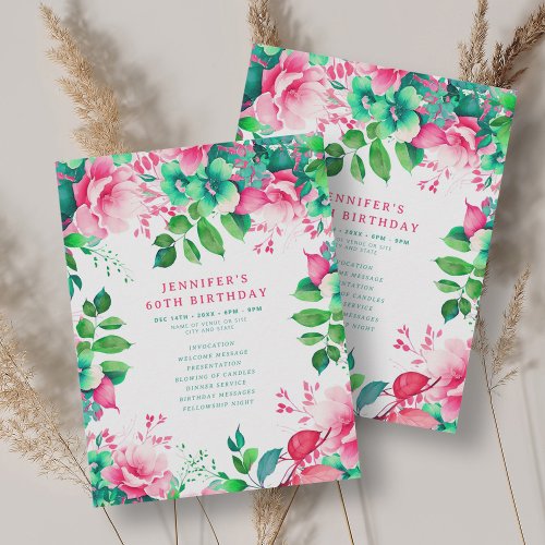 Spring Watercolor Floral 60th Birthday Program 