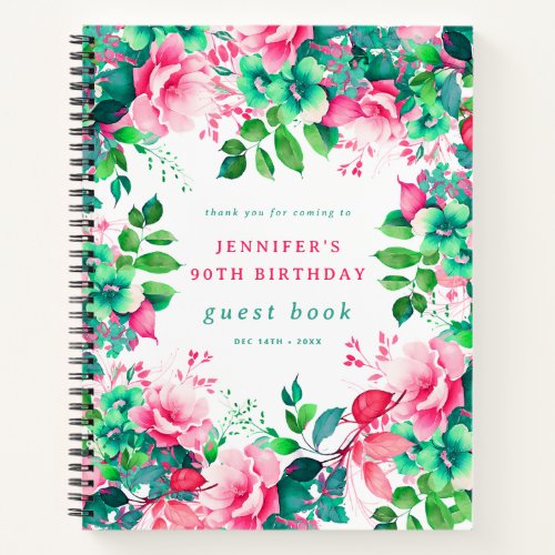 Spring Watercolor Floral 90th Birthday Guest Book