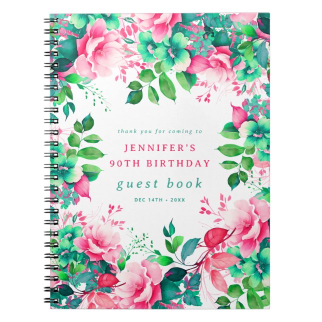 Spring Watercolor Floral 90th Birthday Guest Book (Front)