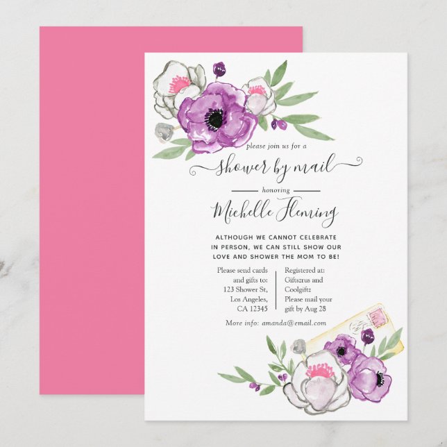 Spring Watercolor Floral Baby Shower by Mail Invitation (Front/Back)
