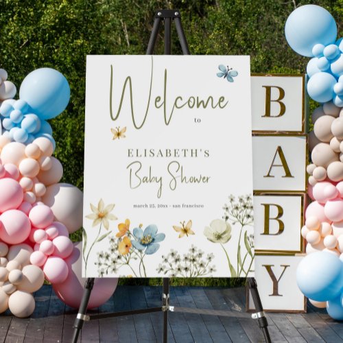 Spring watercolor floral baby shower welcome sign